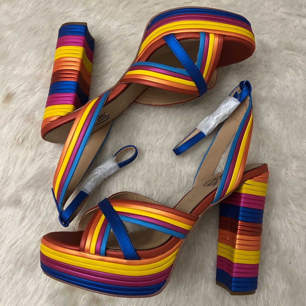 Exe Rainbow Leather Platform Sandals